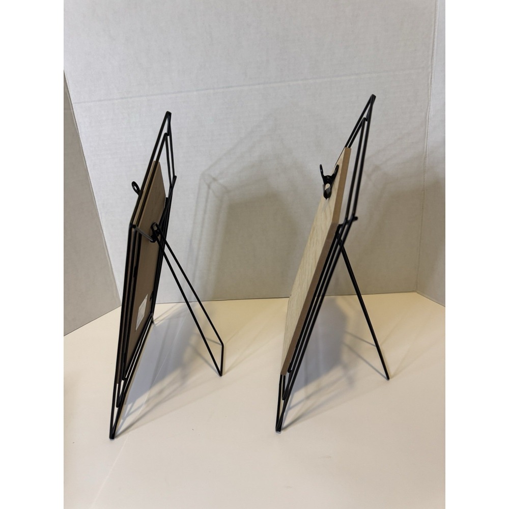 Set of 2 House-Shaped Freestanding Photo Frames Black Metal & Natural Wood - Picture 4 of 6